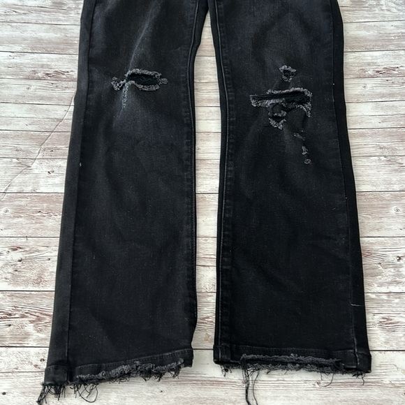 Pinkblush Faded Black Distressed Raw Hem Full Panel Maternity Jeans - Picture 6 of 10